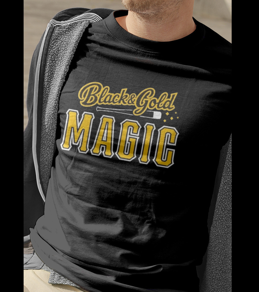 Black And Gold Magic Baseball Sports T-Shirt