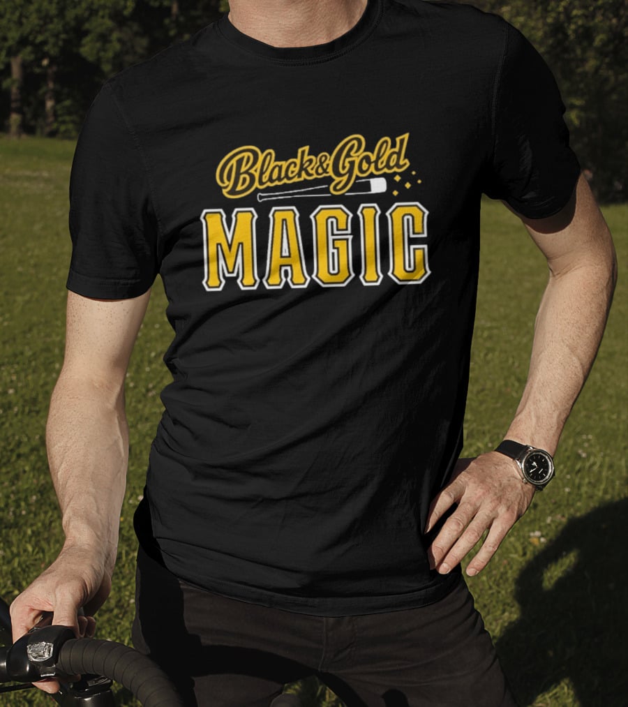 Black And Gold Magic Baseball Sports T-Shirt