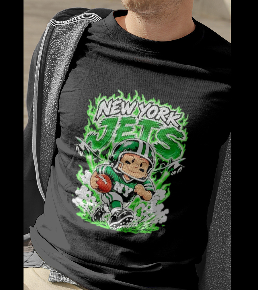 New York Jets Cartoon NY Football Player With Helmet And Ball T-Shirt