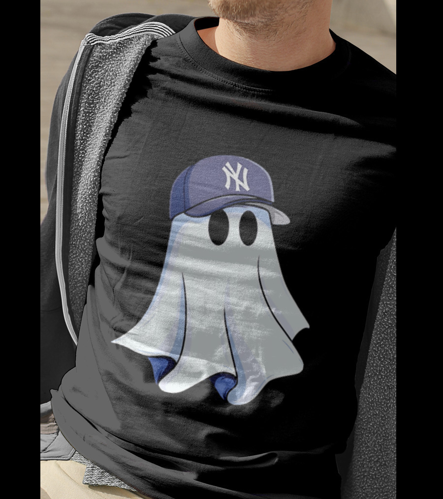 New York Yankees MLB Ghost Baseball Cap Halloween T-Shirt