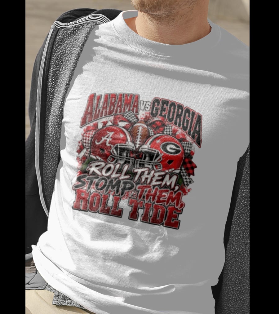 Alabama Vs Georgia Roll Them Stomp Them Roll Tide Football Helmets Battle T-Shirt