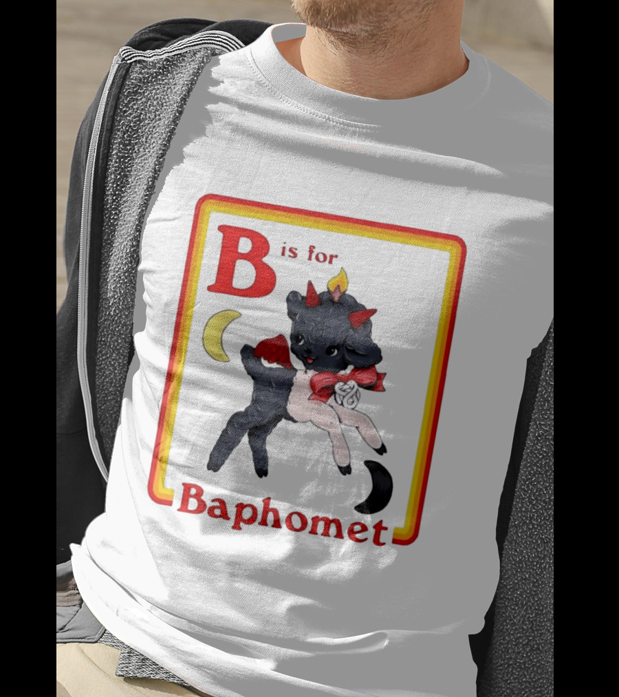 B Is For Baphomet Cartoon Baby Goat Pentacle Moon Horns Flame T-Shirt