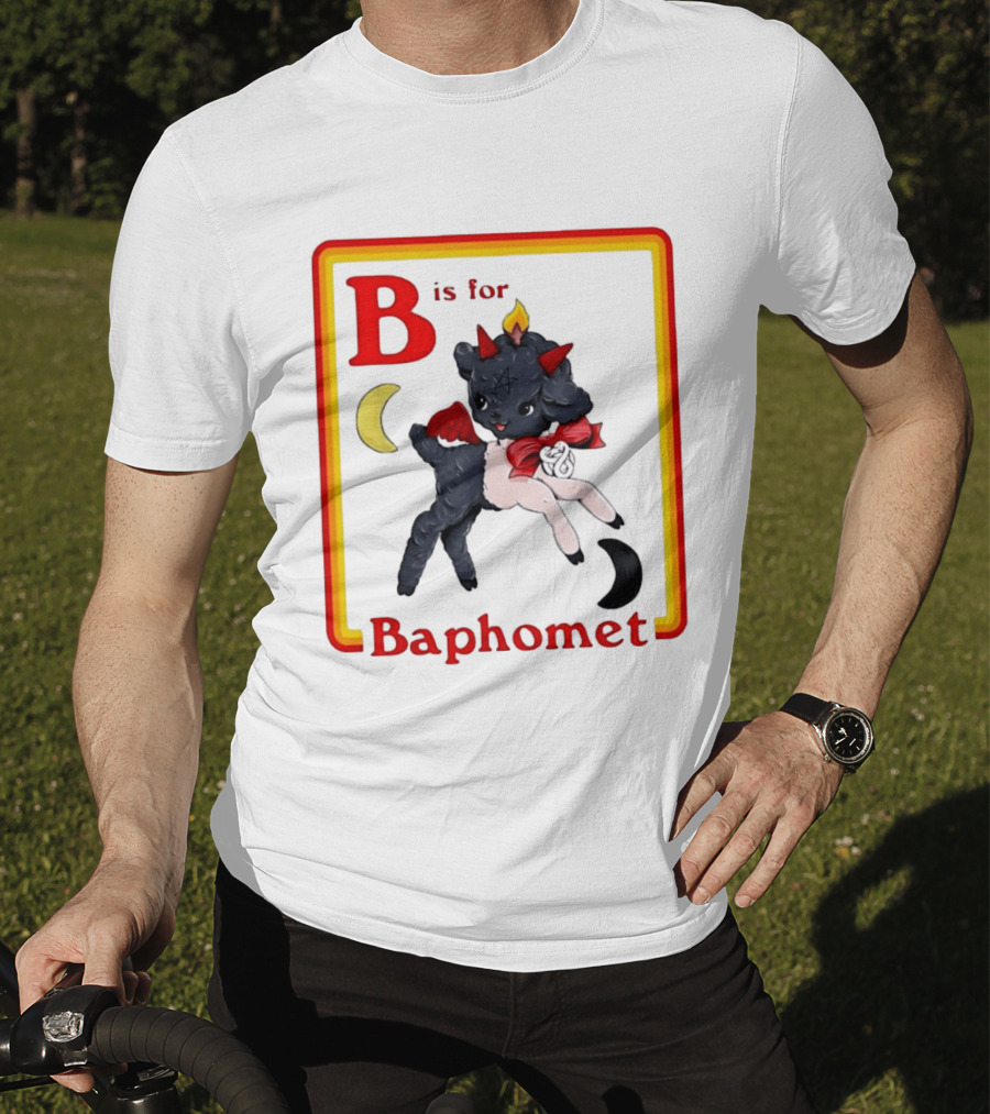 B Is For Baphomet Cartoon Baby Goat Pentacle Moon Horns Flame T-Shirt
