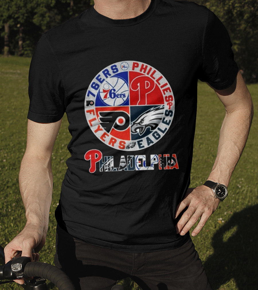Philadelphia 76ers Phillies Flyers Eagles Sports Team Circle T-Shirt