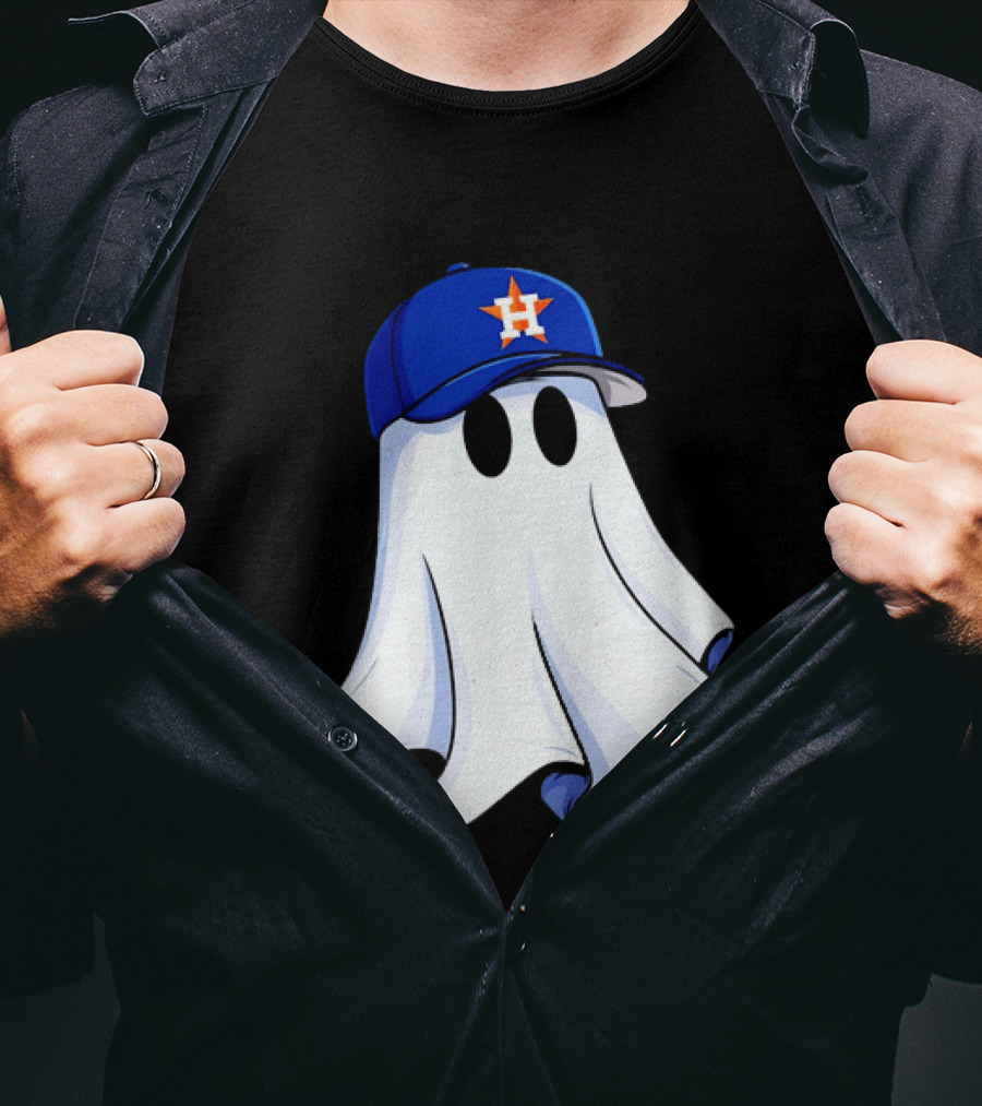 Houston Astros Halloween Ghost Wearing Baseball Cap T-Shirt