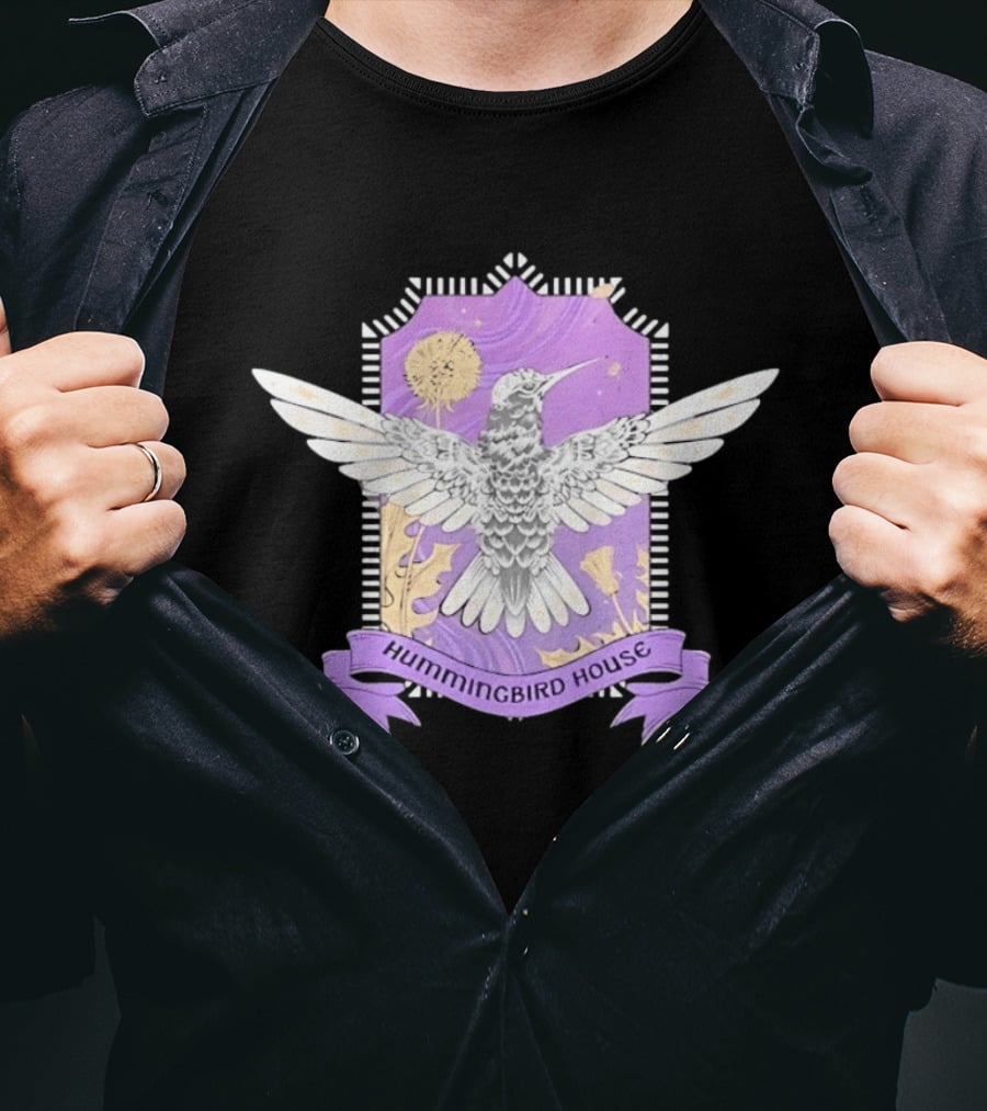Hummingbird House Nature Botanical Dandelion Crest Purple T-Shirt