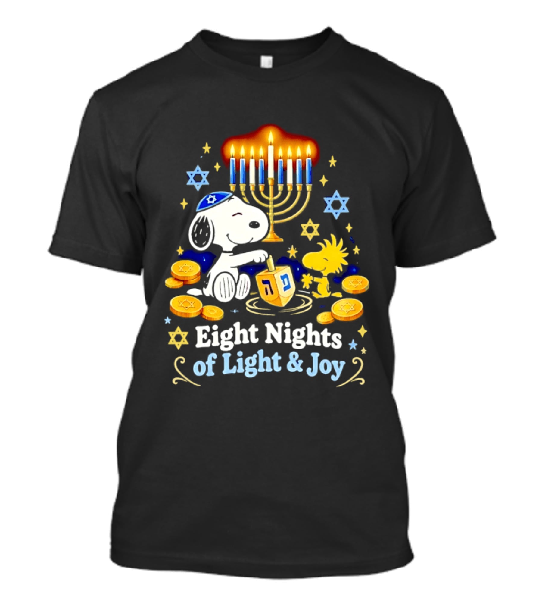 Snoopy Woodstock Hanukkah Menorah Eight Nights Of Light And Joy T-Shirt