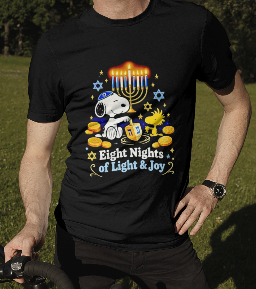 Snoopy Woodstock Hanukkah Menorah Eight Nights Of Light And Joy T-Shirt