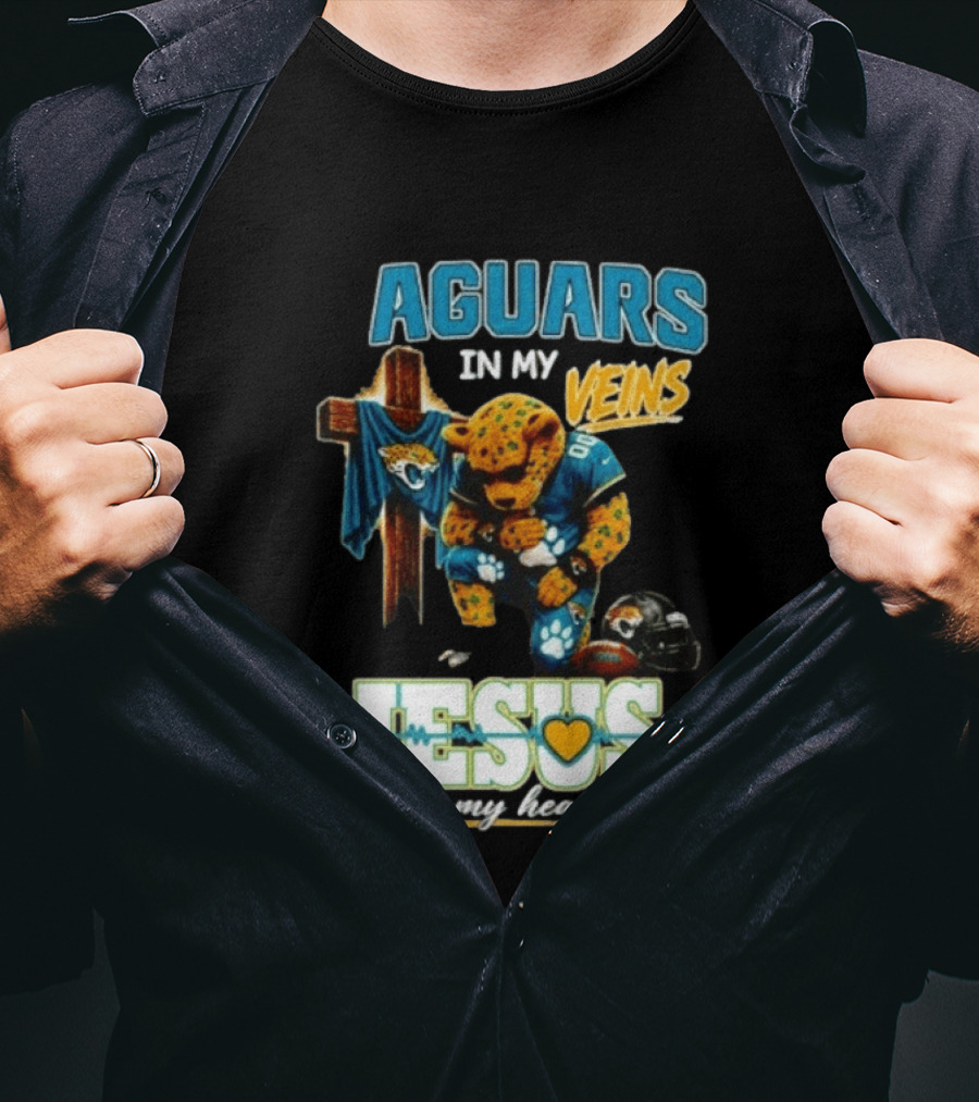 Jaguars In My Veins Jesus In My Heart Jacksonville Jaguars Football Fan Faith T-Shirt