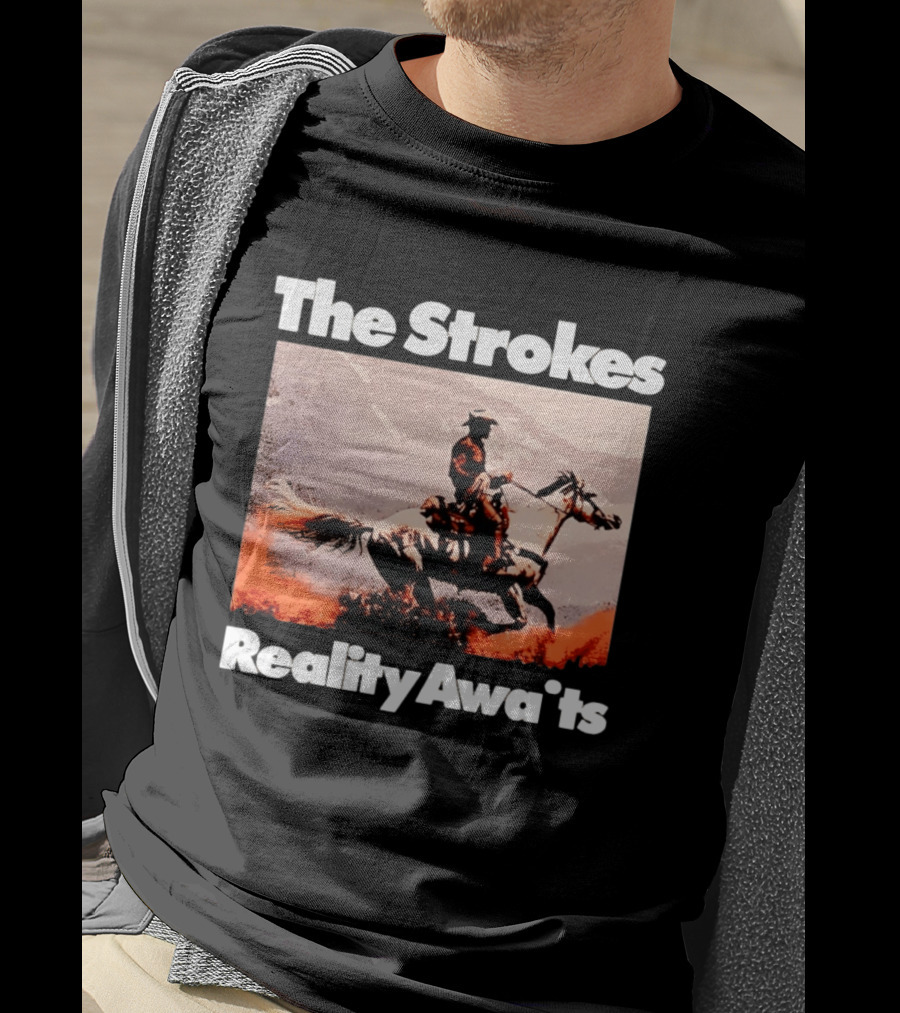The Strokes Reality Awaits Cowboy On Horseback In Mountains Indie Rock Band T-Shirt