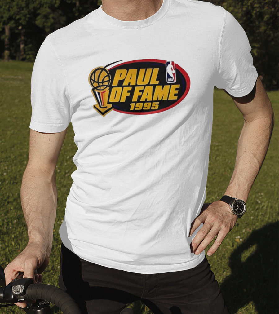 NBA Paul Of Fame 1995 Golden Basketball Trophy Red Oval Frame T-Shirt