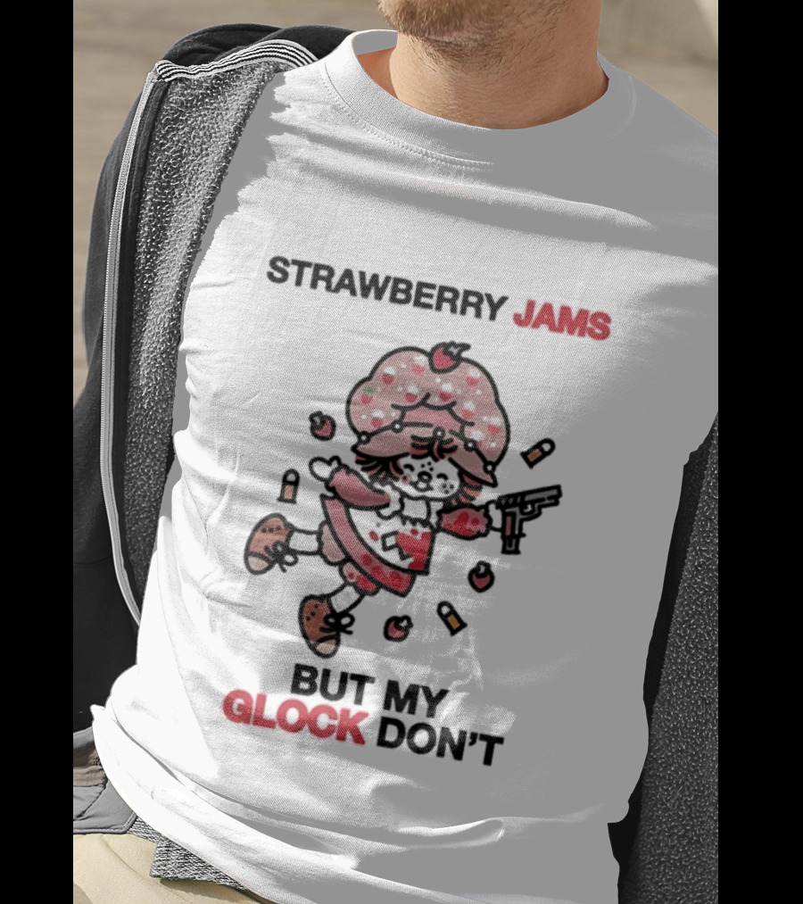 Strawberry Jams But My Glock Don't Funny Strawberry Character With Gun T-Shirt
