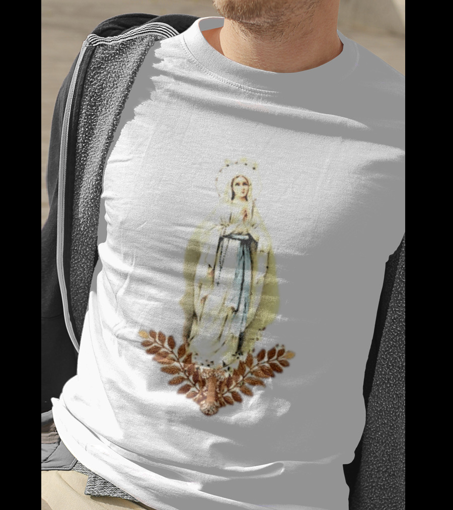 Virgin Mary Rosary Prayer Gold Leaves T-Shirt