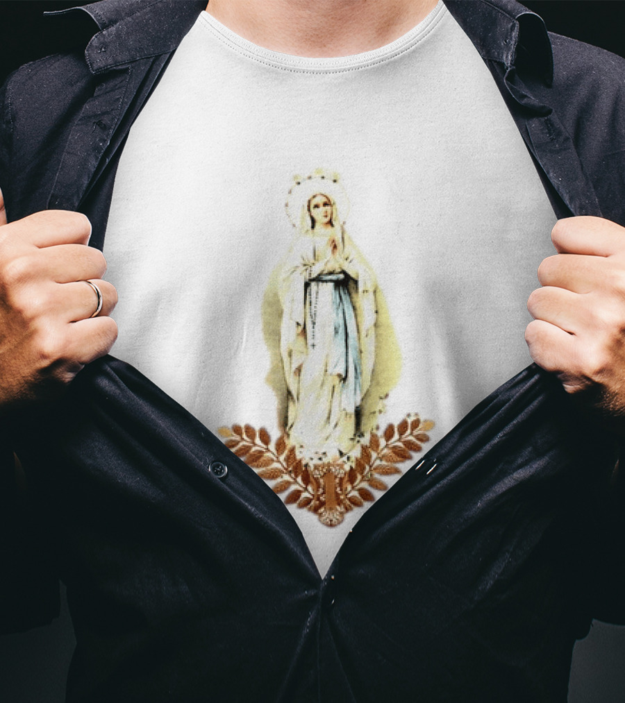 Virgin Mary Rosary Prayer Gold Leaves T-Shirt