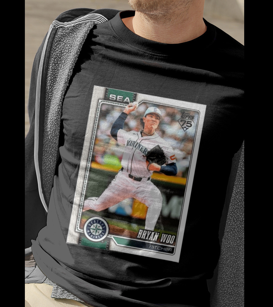 2026 Topps 75th Anniversary Seattle Mariners Bryan Woo Pitcher SEA T-Shirt