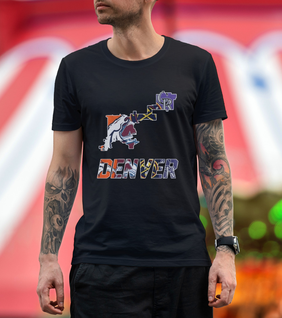 Denver Broncos Nuggets Avalanche Rockies Team Map T-Shirt
