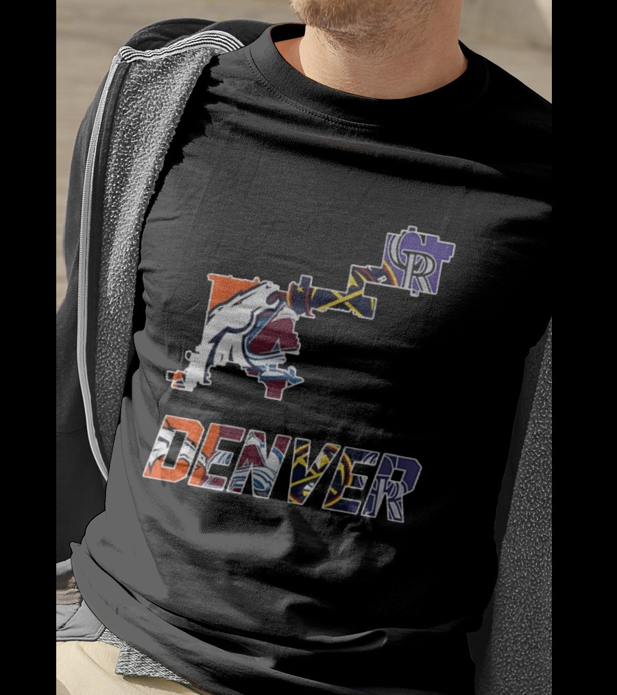 Denver Broncos Nuggets Avalanche Rockies Team Map T-Shirt