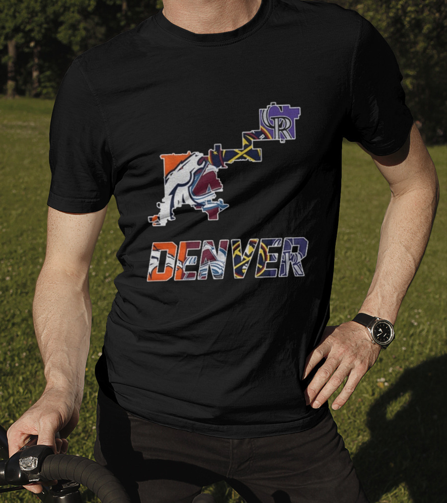 Denver Broncos Nuggets Avalanche Rockies Team Map T-Shirt