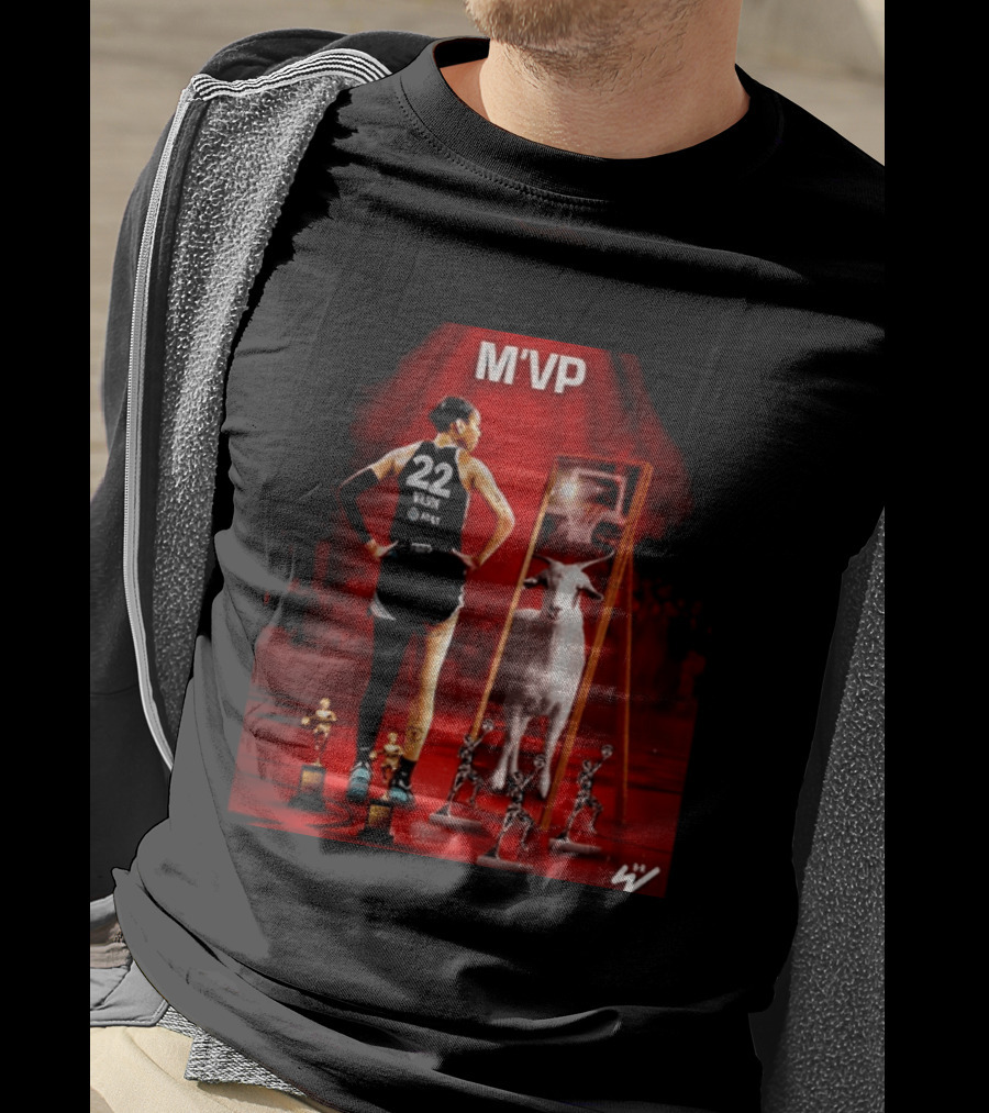 MVP A'ja Wilson Las Vegas Number 22 Goat Reflection Trophies T-Shirt