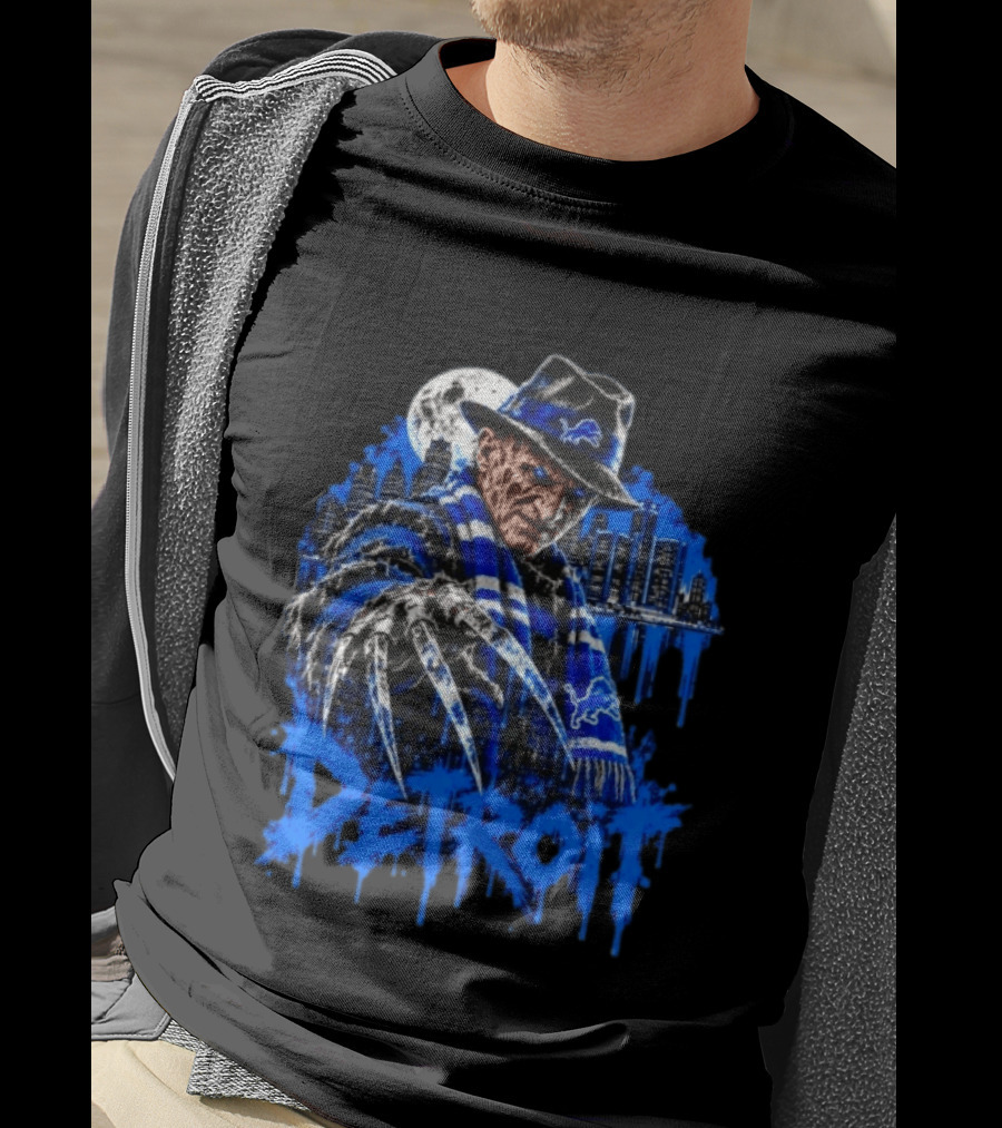 Freddy Krueger Detroit Lions Claw Moon City Skyline Halloween T-Shirt