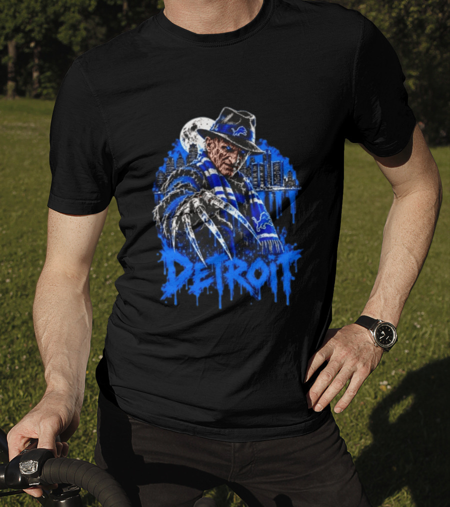 Freddy Krueger Detroit Lions Claw Moon City Skyline Halloween T-Shirt