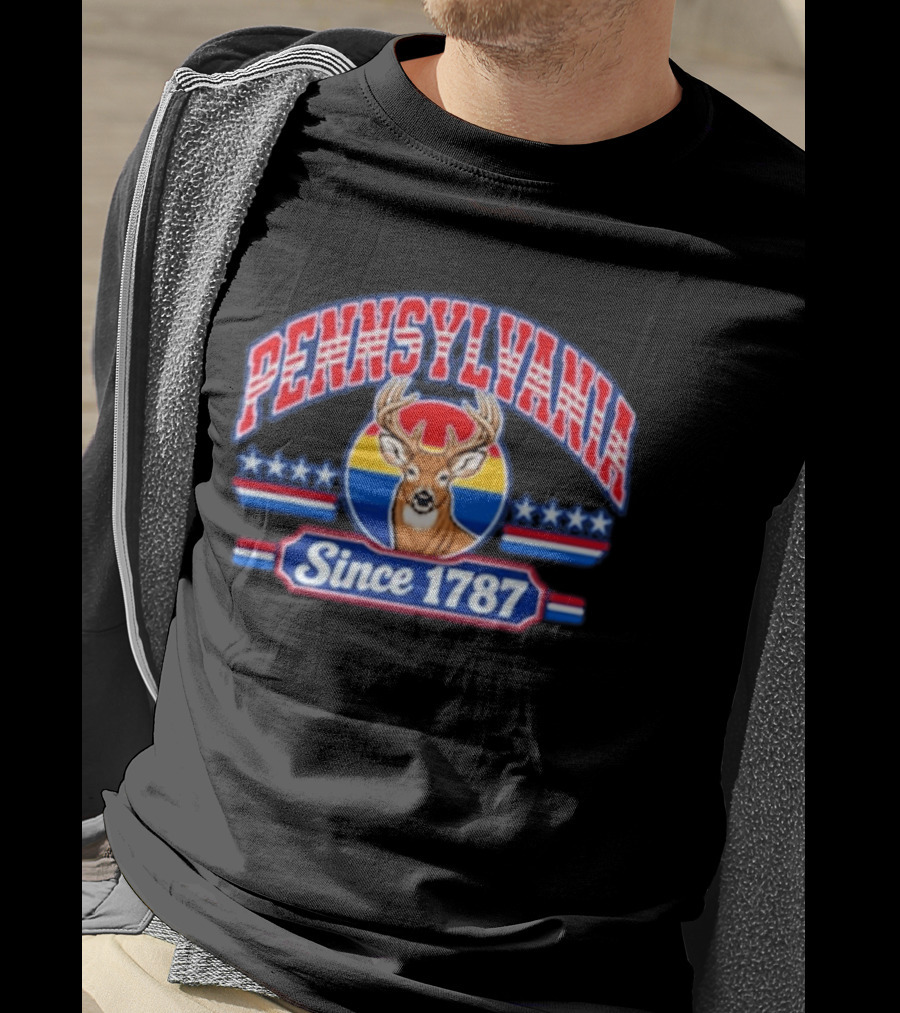 Pennsylvania Deer Vintage Tribute Since 1787 America Stars Stripes T-Shirt