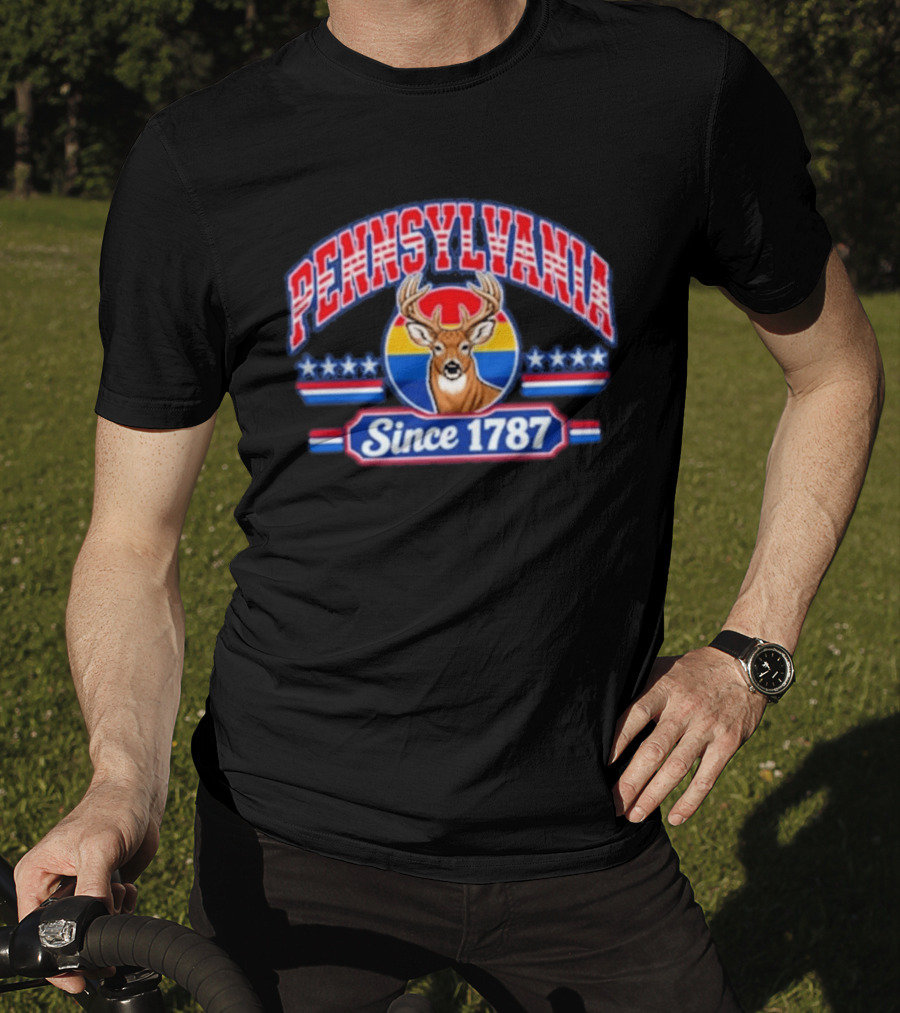 Pennsylvania Deer Vintage Tribute Since 1787 America Stars Stripes T-Shirt