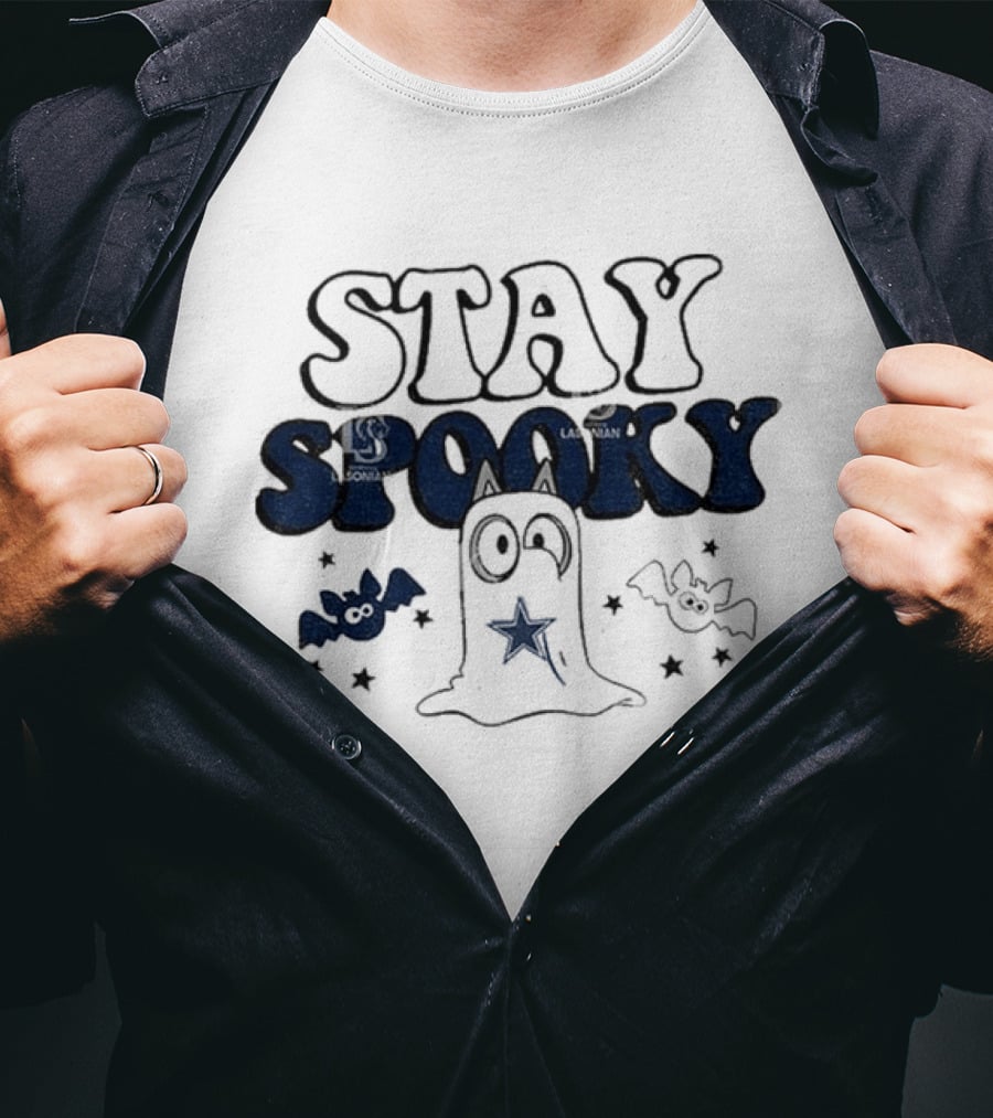 Dallas Cowboys Bluey Halloween Stay Spooky Ghost Bats Stars T-Shirt