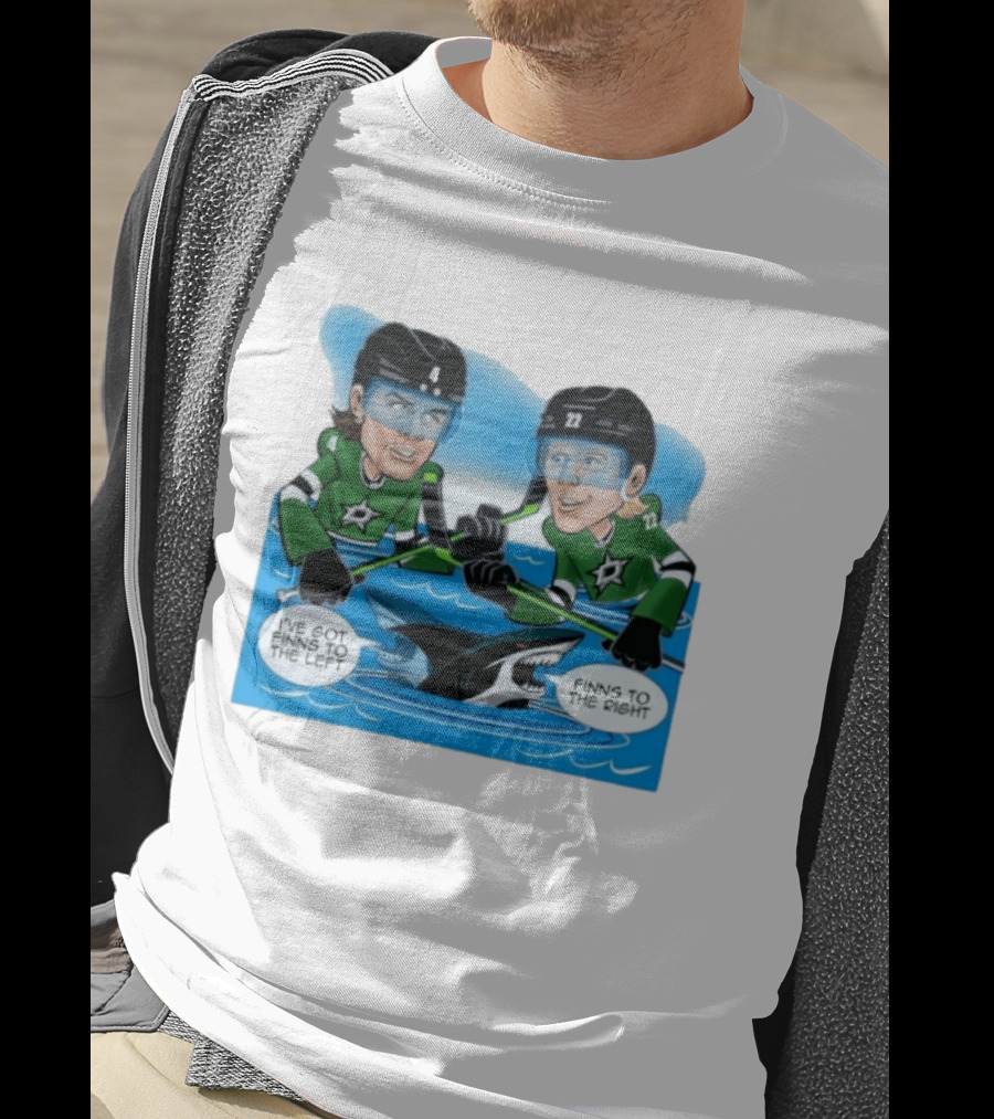Dallas Stars Finns To The Left Finns To The Right Cartoon Hockey Players T-Shirt