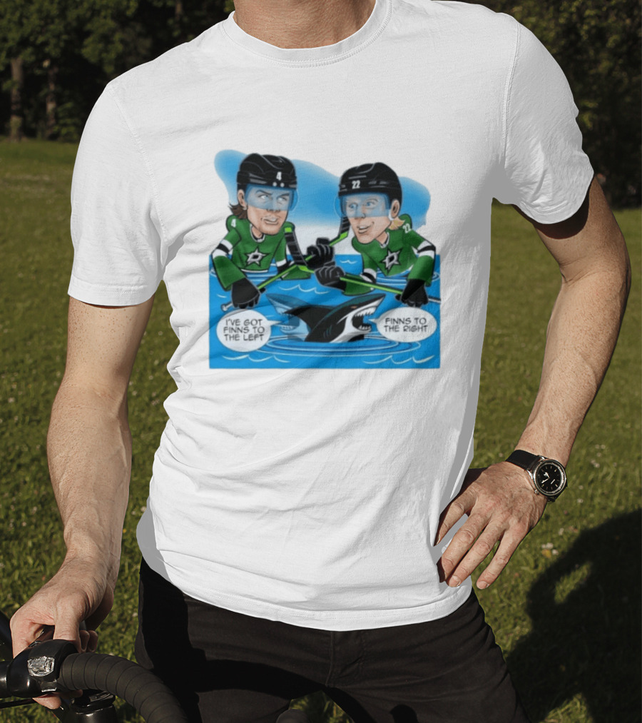 Dallas Stars Finns To The Left Finns To The Right Cartoon Hockey Players T-Shirt