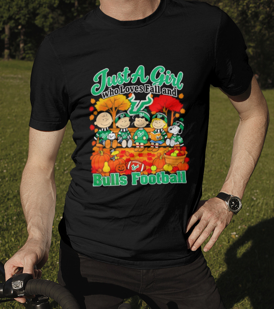 South Florida Bulls Charlie Brown Snoopy Just A Girl Who Loves Fall Football T-Shirt