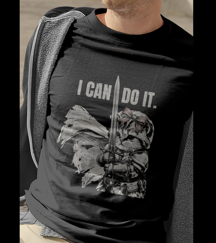 Kitten Knight I Can Do It Sword Meme T-Shirt