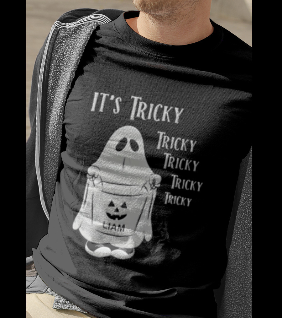 It's Tricky Ghost Holding Jack O Lantern Bucket Halloween T-Shirt