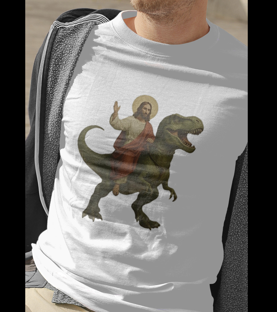 Jesus Riding Tyrannosaurus Rex Dinosaur T-Shirt
