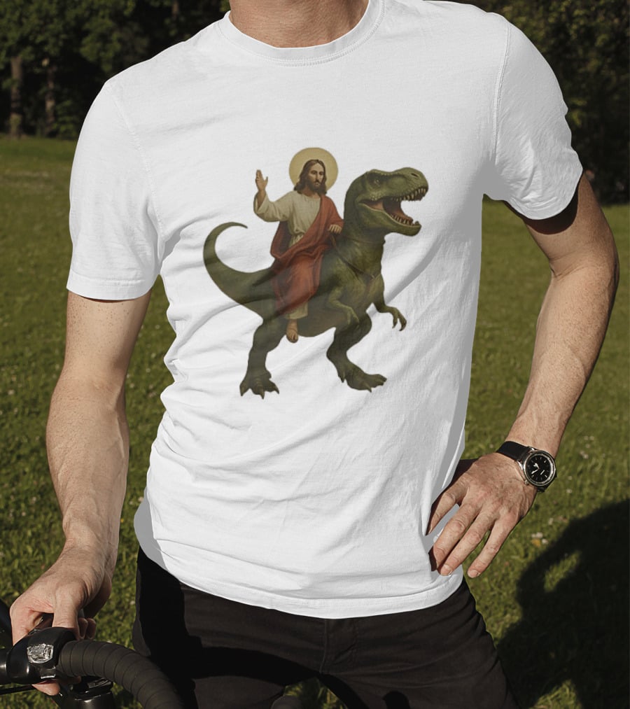 Jesus Riding Tyrannosaurus Rex Dinosaur T-Shirt