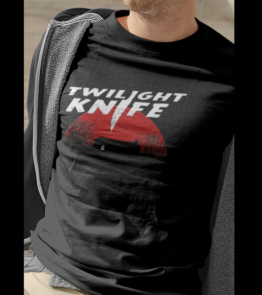 Twilight Knife Red Moon With Trees And House T-Shirt