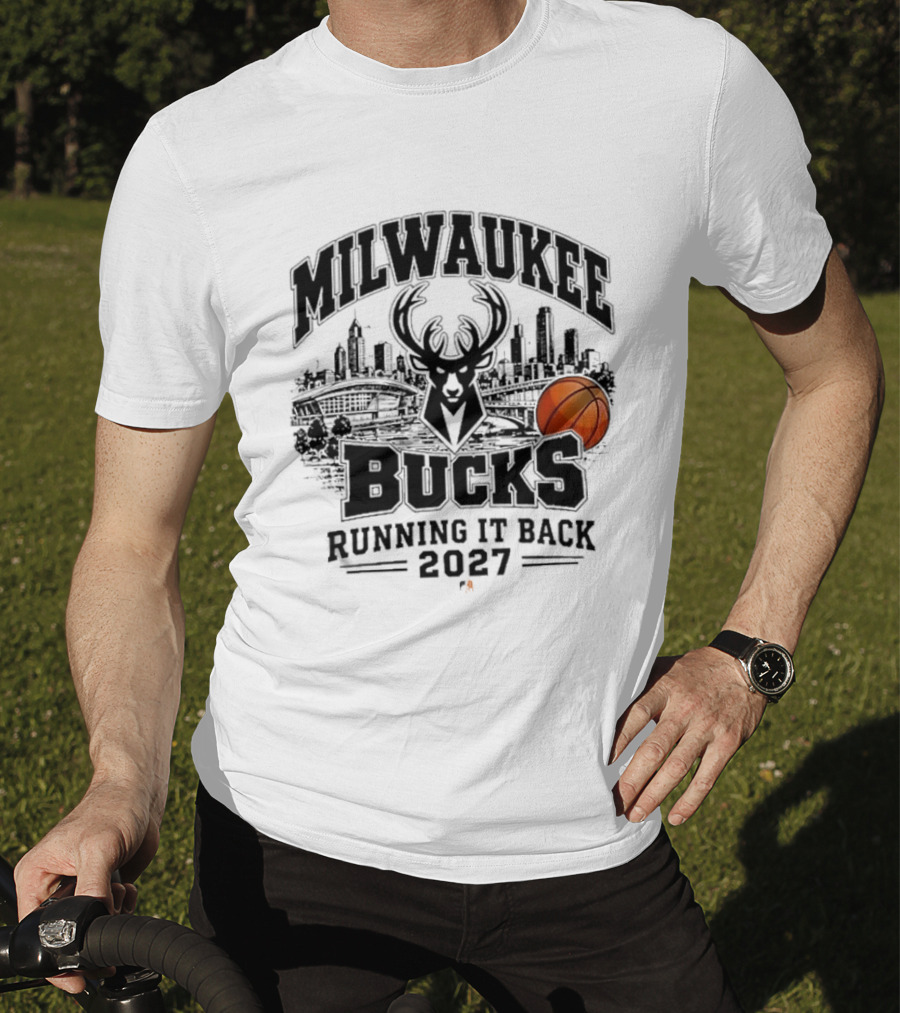 Milwaukee Bucks Running It Back 2027 Basketball Skyline T-Shirt