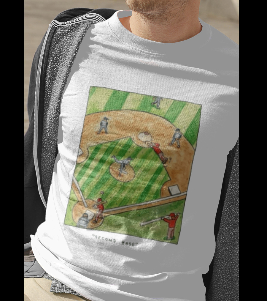 Second Base Baseball Cartoon Humor Action Play Scene T-Shirt