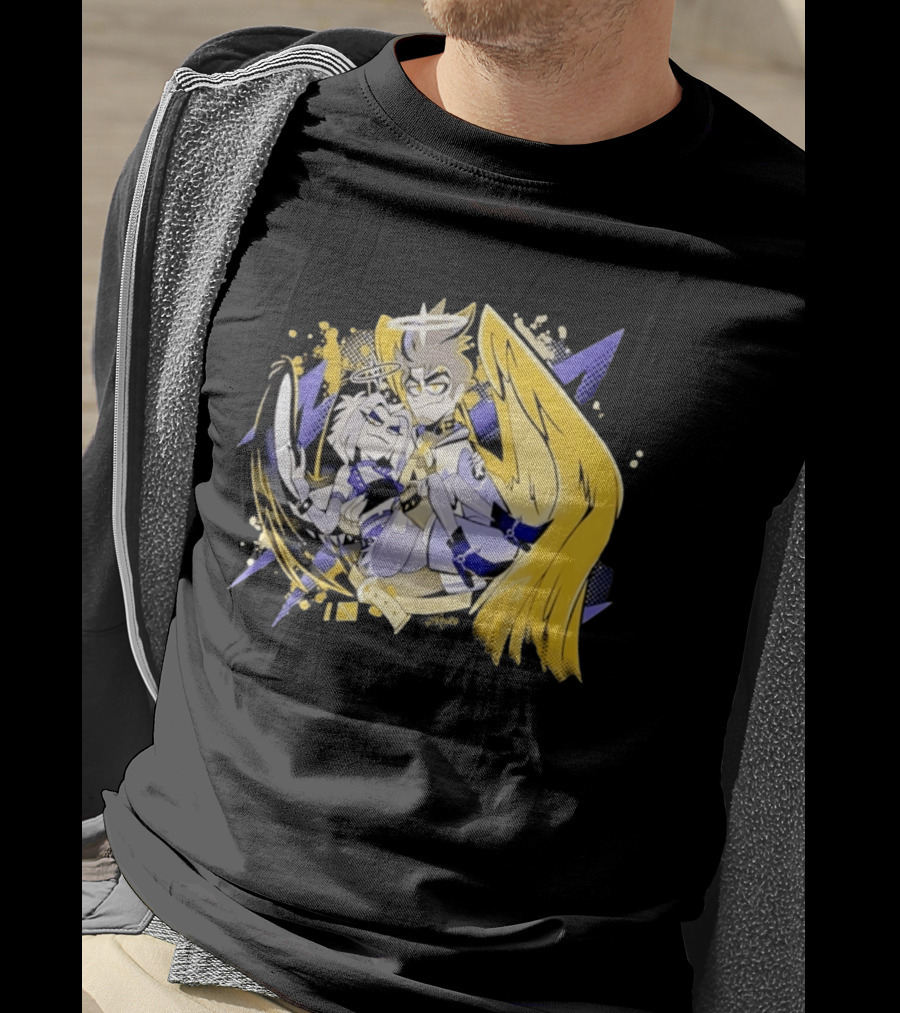 Adam And Lute Hazbin Hotel Characters With Golden Wings And Halos T-Shirt