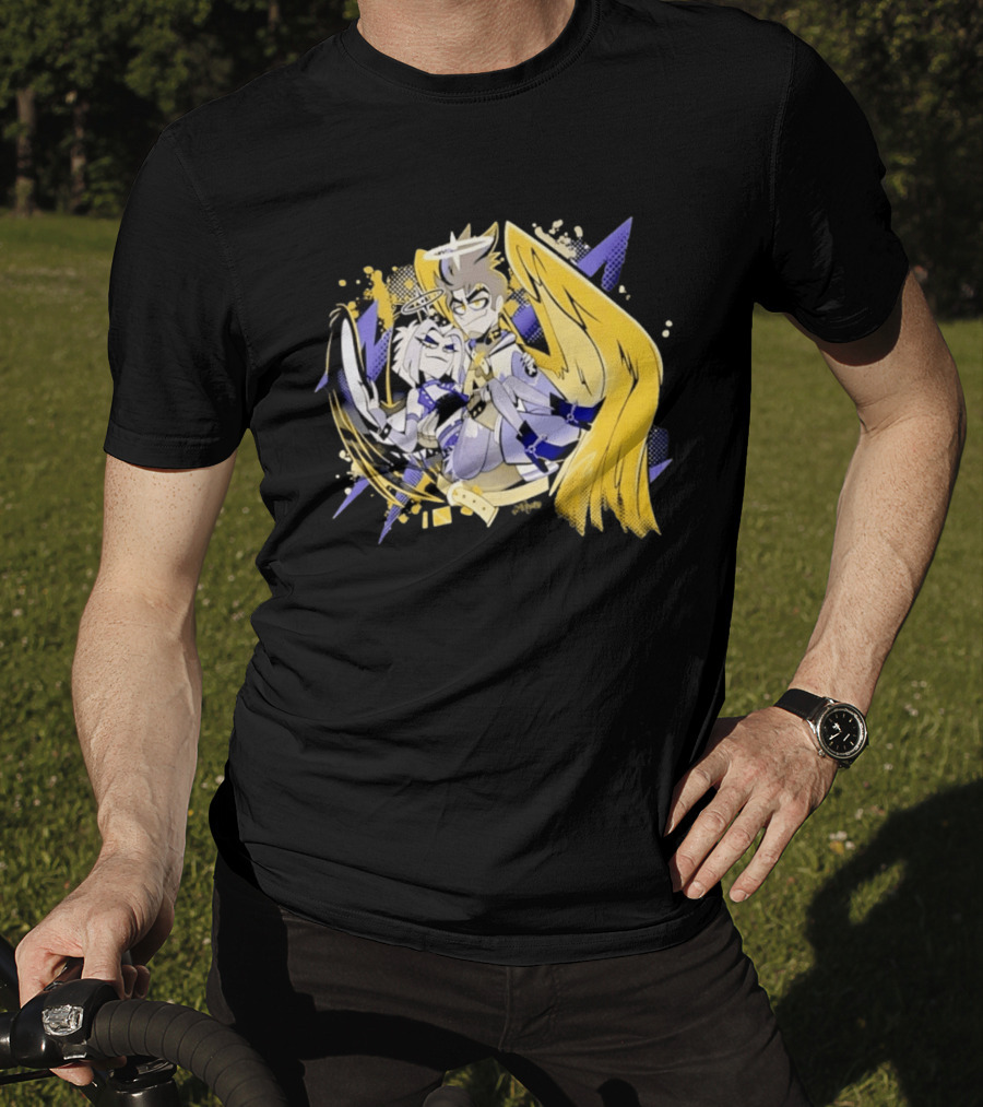 Adam And Lute Hazbin Hotel Characters With Golden Wings And Halos T-Shirt