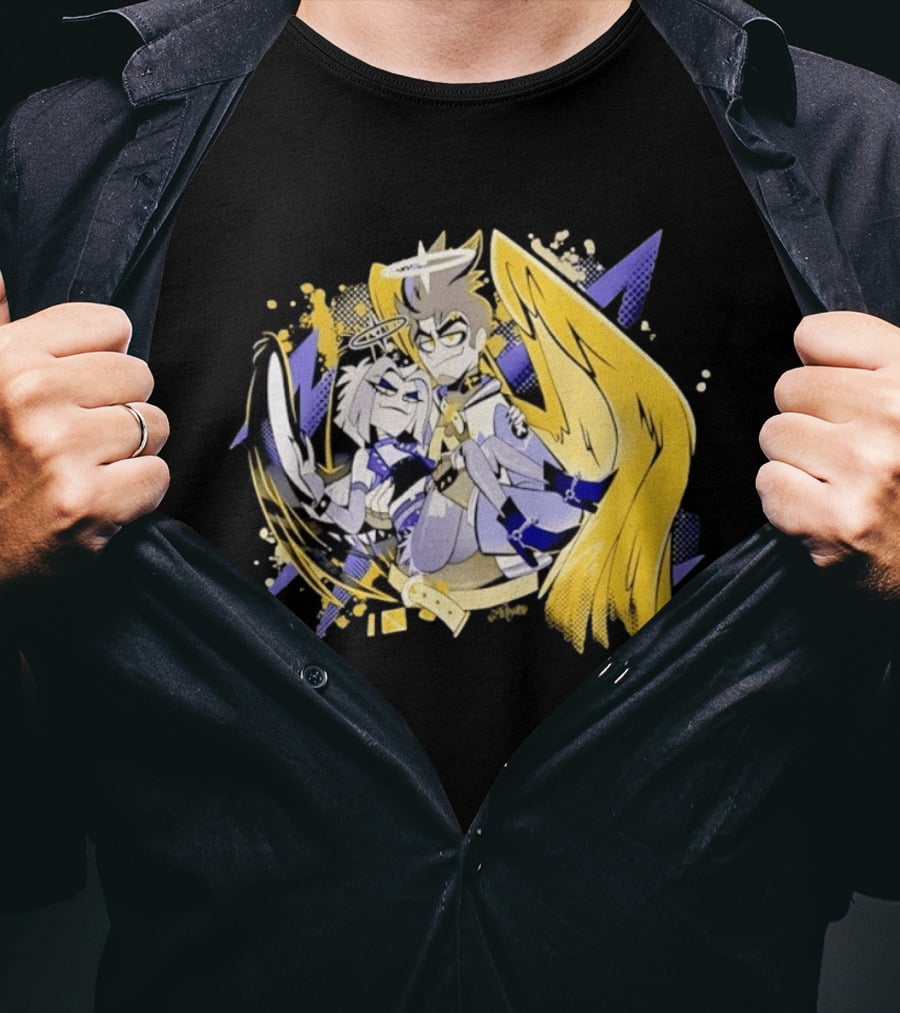 Adam And Lute Hazbin Hotel Characters With Golden Wings And Halos T-Shirt