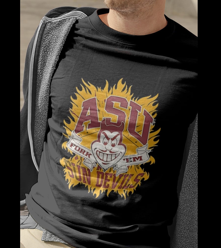 ASU Sun Devils Fork 'Em Arizona State University Fiery T-Shirt