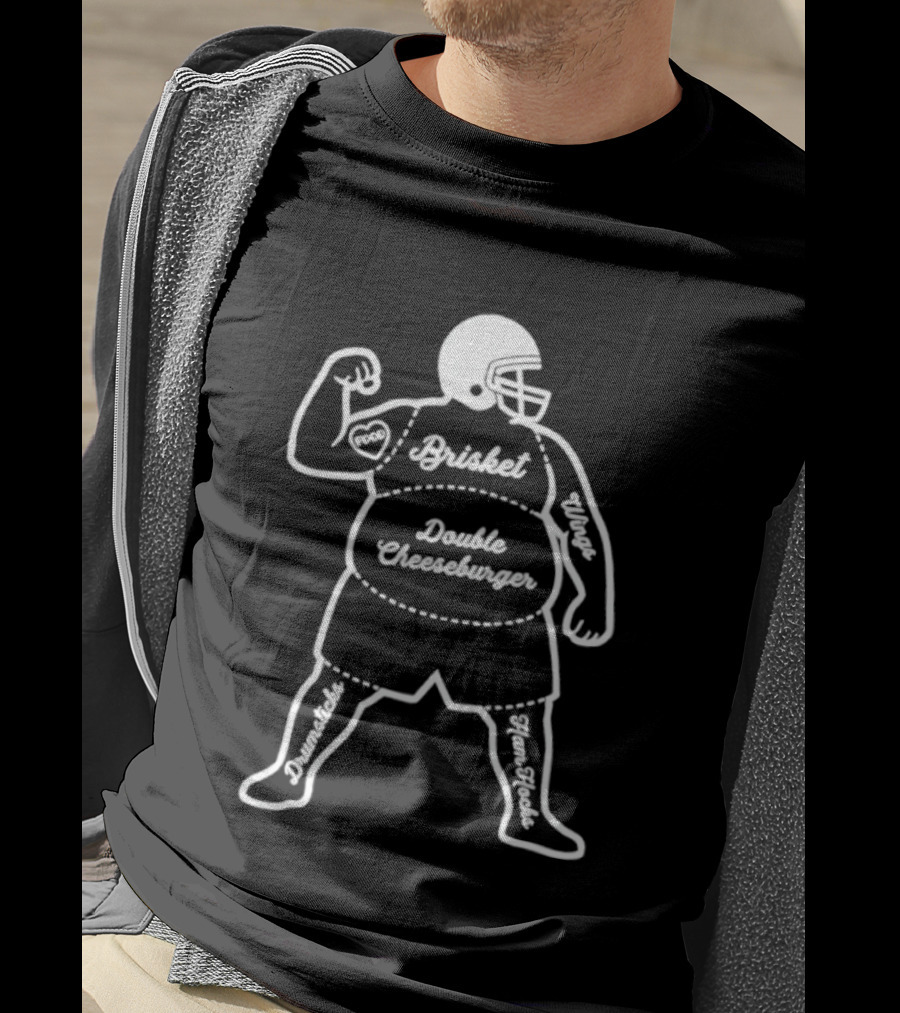 Butcher Diagram Brisket Double Cheeseburger Wings Football Player T-Shirt