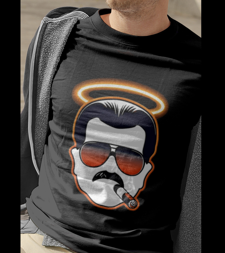 Rip Mike Ditka Chicago Bear Face Sunglasses Mustache Cigar Halo T-Shirt