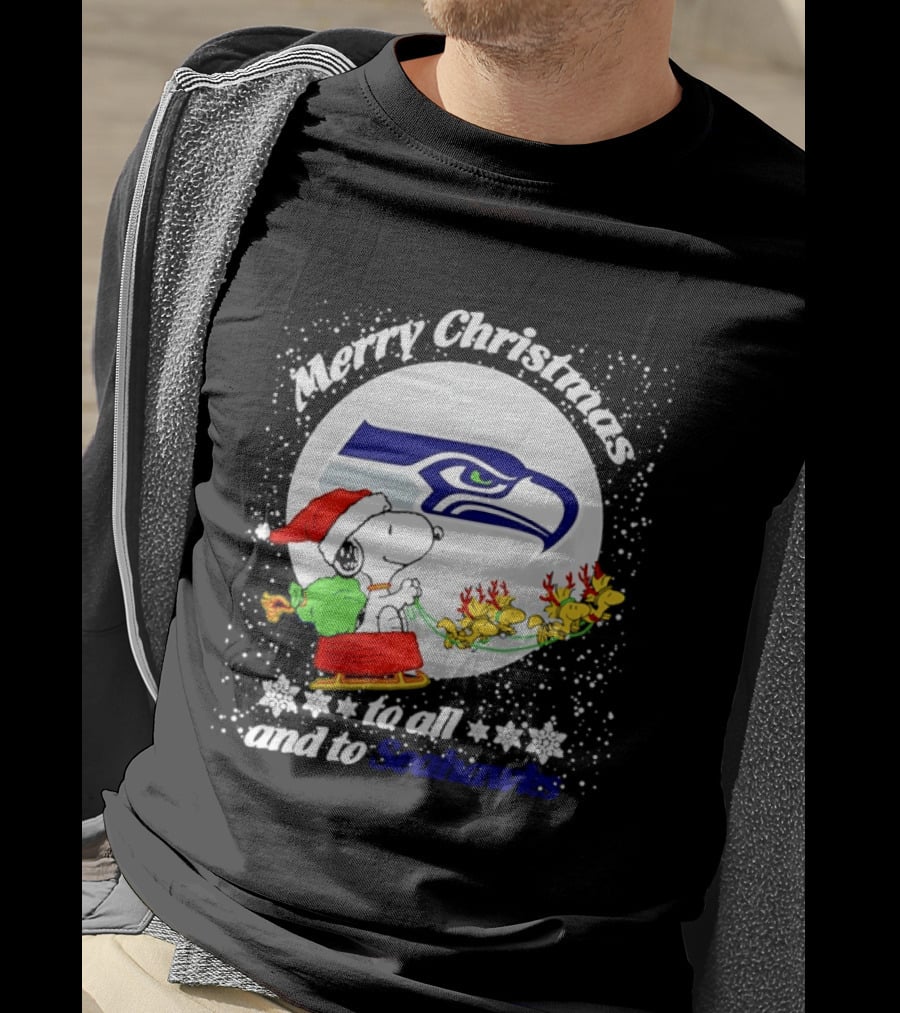 Snoopy Merry Christmas Seahawk Fans Festive Holiday Greeting T-Shirt