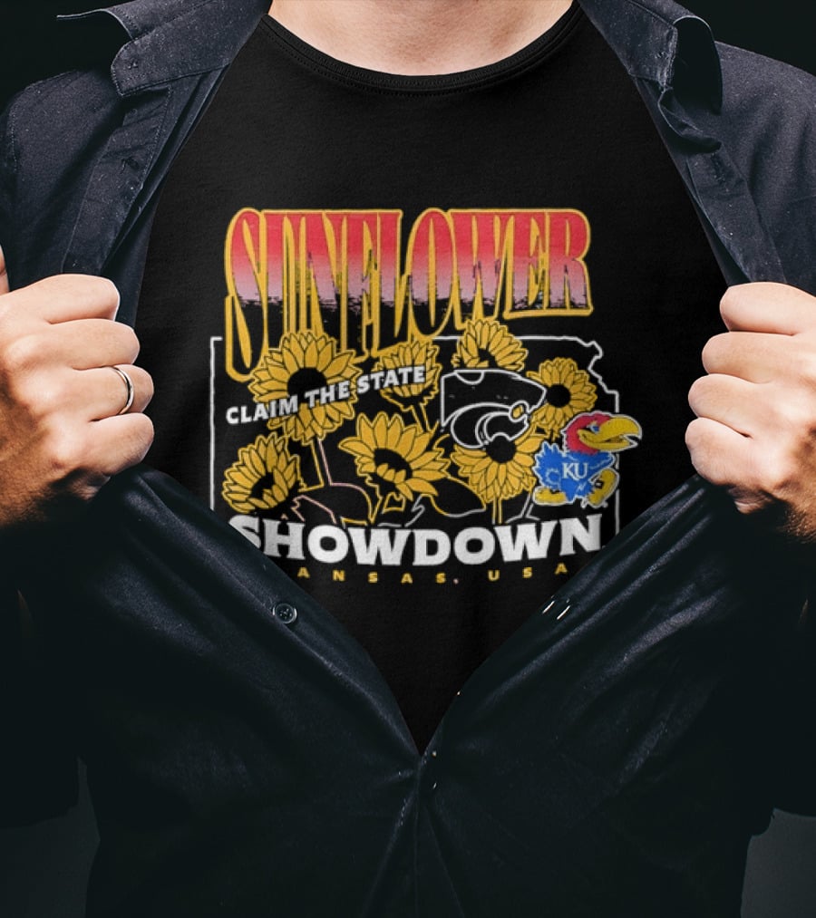 Sunflower Showdown Kansas USA Claim The State KU Kansas University T-Shirt