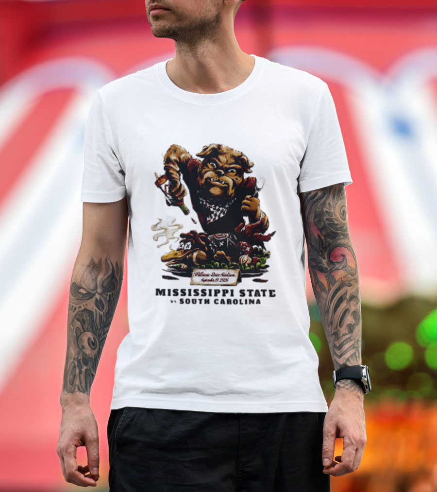 Mississippi State Vs South Carolina 2026 Bulldog Pouring Sauce On Roasted Duck Williams Brice Stadium T-Shirt