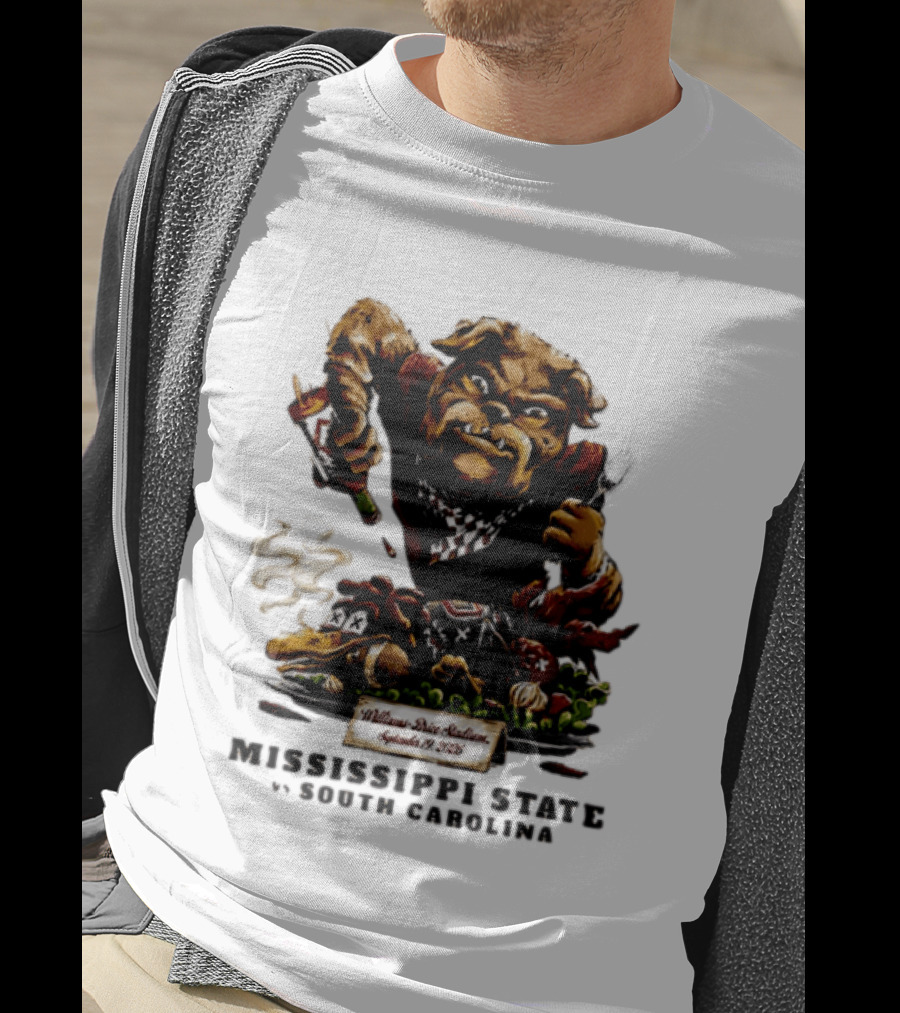 Mississippi State Vs South Carolina 2026 Bulldog Pouring Sauce On Roasted Duck Williams Brice Stadium T-Shirt