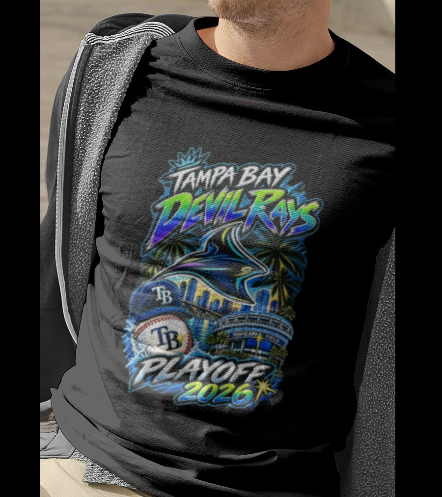 Tampa Bay Devil Rays Playoff 2026 Stingray Tropicana Field Skyline Baseball Cap T-Shirt