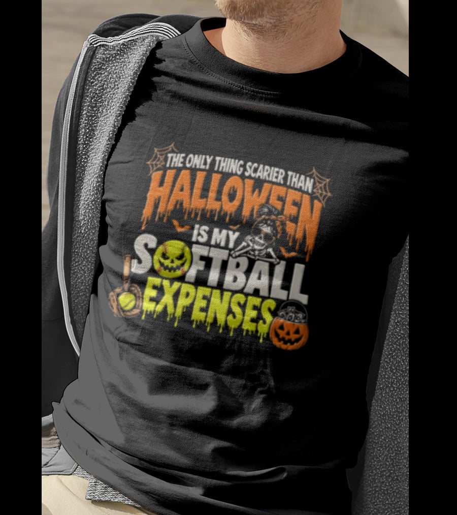 The Only Thing Scarier Than Halloween Is My Softball Expenses Skeletal Humor With Pumpkins T-Shirt